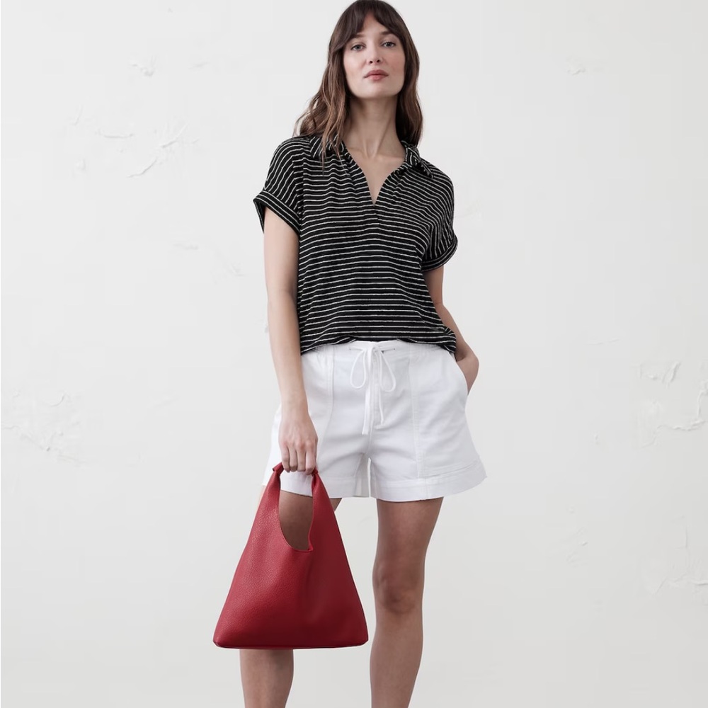 NWT Banana Republic Factory Linen-Blend Johnny Collar Striped Shirt Size M